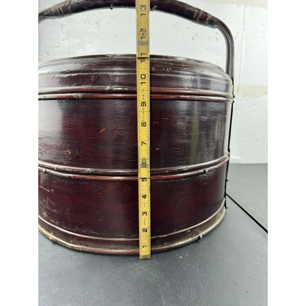 Vintage Chinese 2 Tiered Wedding Basket Handled‎ Woven Wicker & Bamboo